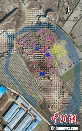 圖為位于甘肅省天水市張家川回族自治縣境內的圪垯川遺址史家類型時期大型環壕聚落布局。(資料圖) 甘肅省文物局供圖