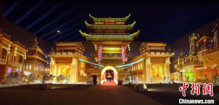 2024年7月15日，甘肅嘉峪關(guān)開啟“夜游”模式。圖為夜游燈光劇《天下嘉峪關(guān)》光影效果。(甘肅嘉峪關(guān)關(guān)城景區(qū)供圖)